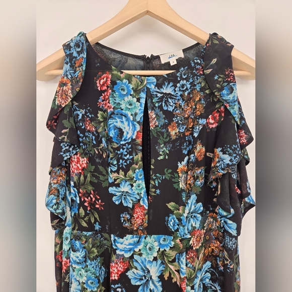 LPA Floral Maxi Ruffle Black & Blue Dress Size Small - Picture 6 of 13